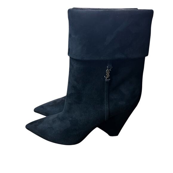 Saint Laurent Silver Monogram Niki Booties In Black Suede  EU 38.5 US 8.5 - Picture 3 of 12